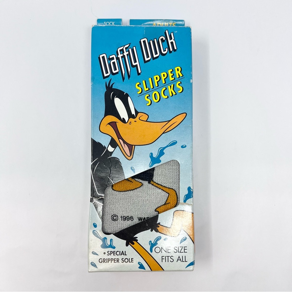 NWT Warner Brothers Looney Tunes Vintage Daffy Duck Slipper Socks 1996 Non Slip